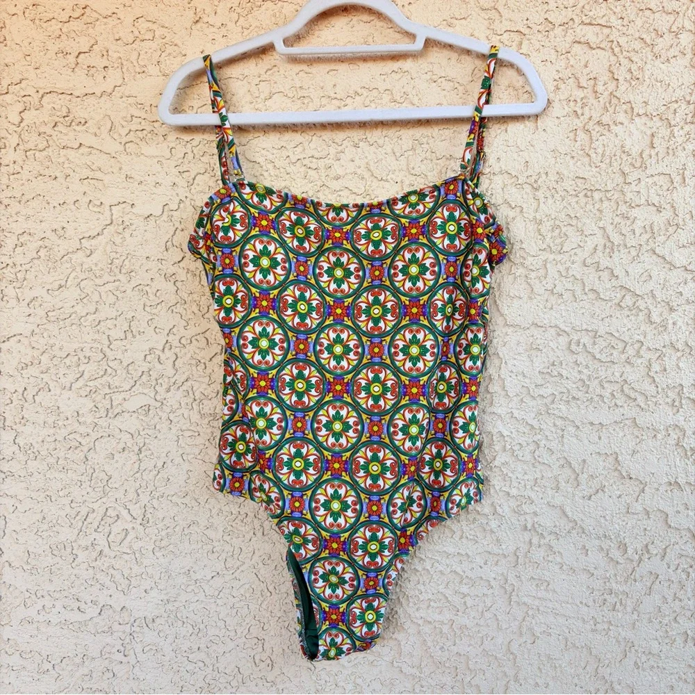 Violetta Italy Women’s 10 Boho Geometric Multicolor Green One Piece Swimsuit